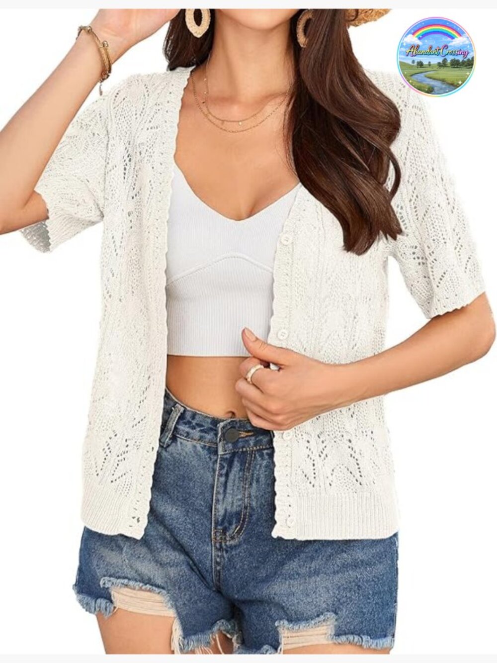 Short Sleeve V Neck Open Front Knit Cardigan Shrug Top